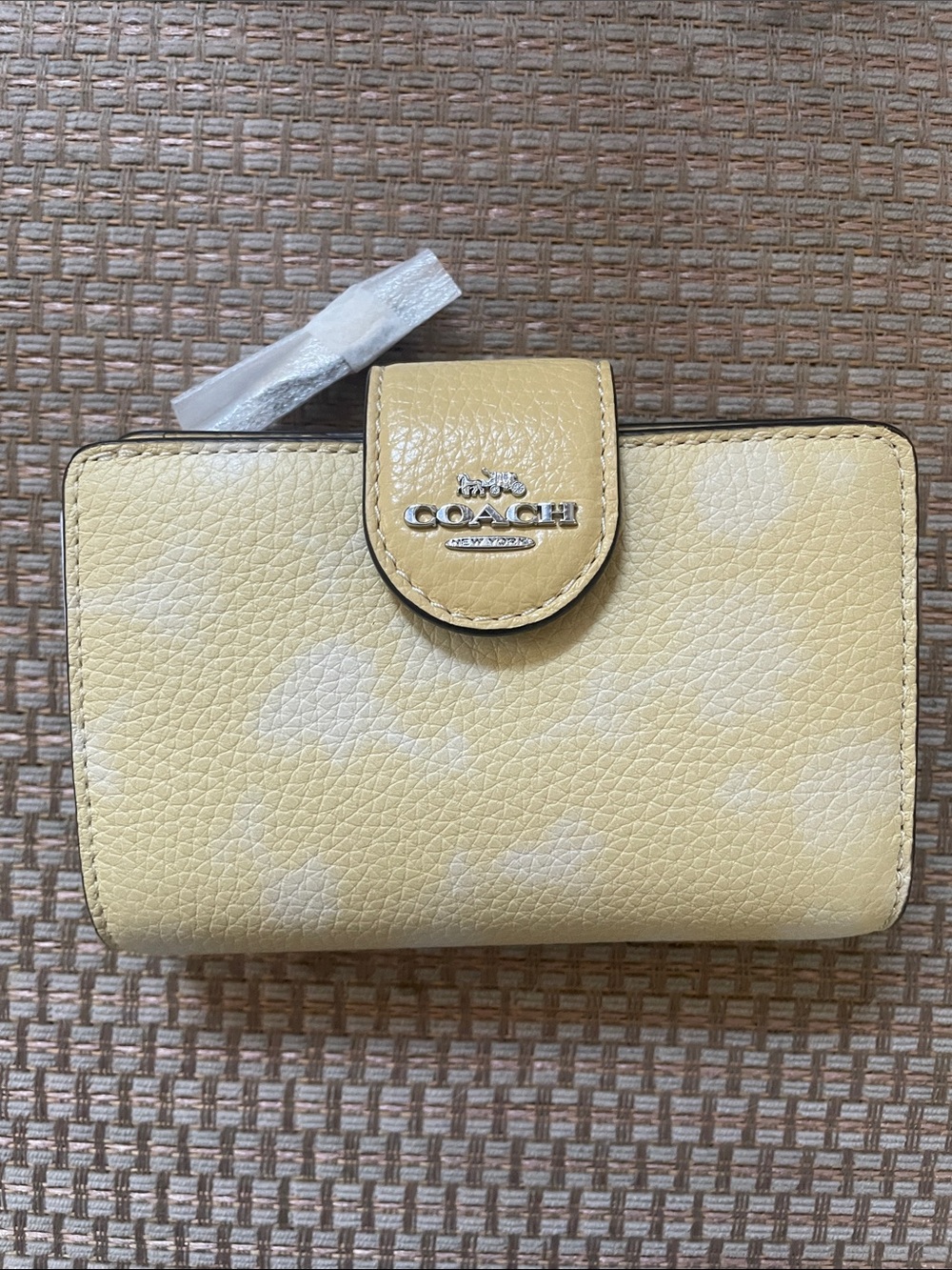 COACH Yellow Pebbled Leather Snap Wallet with Silver Logo